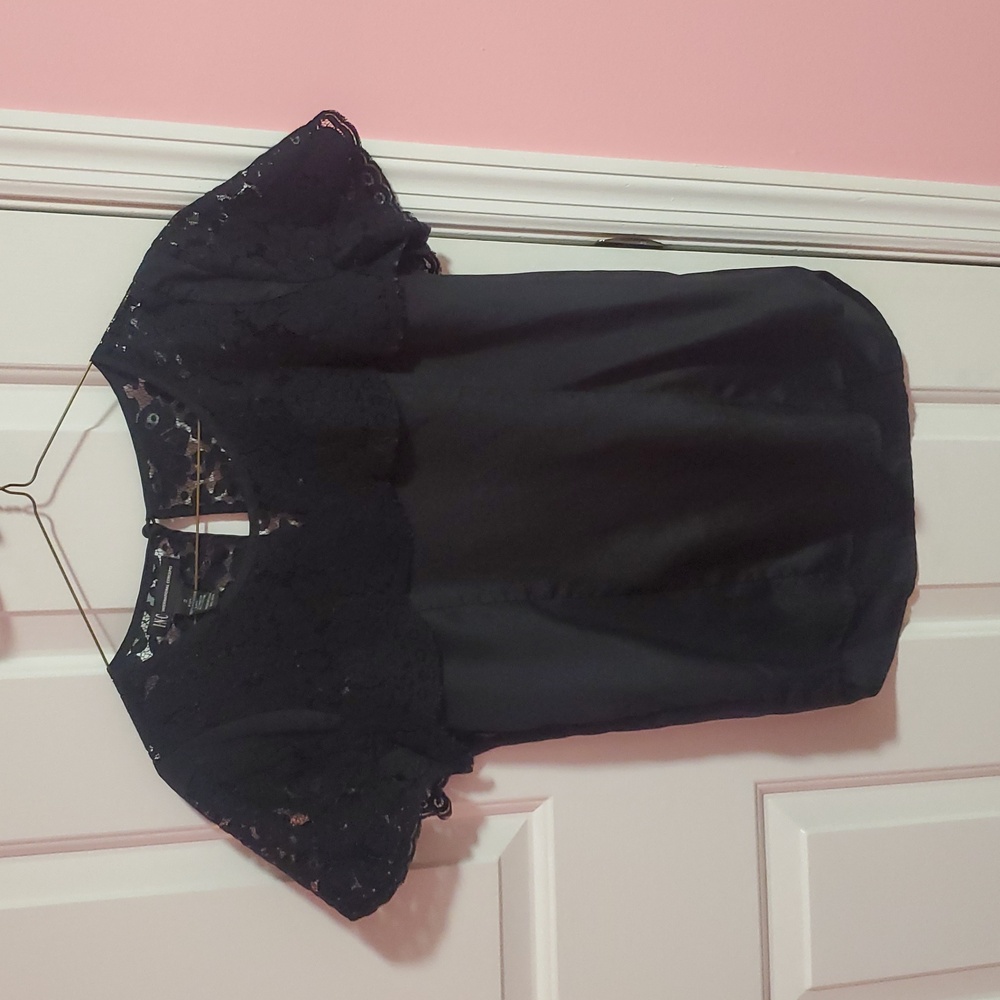 INC International Concepts Black Short Sleeves With Lace